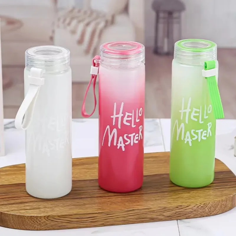 Sports Water Bottle Gradient Color Motivational Bottle with Time Marker Leak-proof Cup Gym Outdoor Drinkware