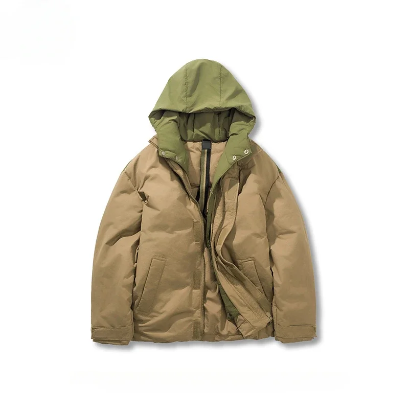 

Autumn Winter High-end Stand Collar Hooded Fluffy Down Jackets Men's Thickened Warm Large Size Fake Two-piece Workwear Parkas
