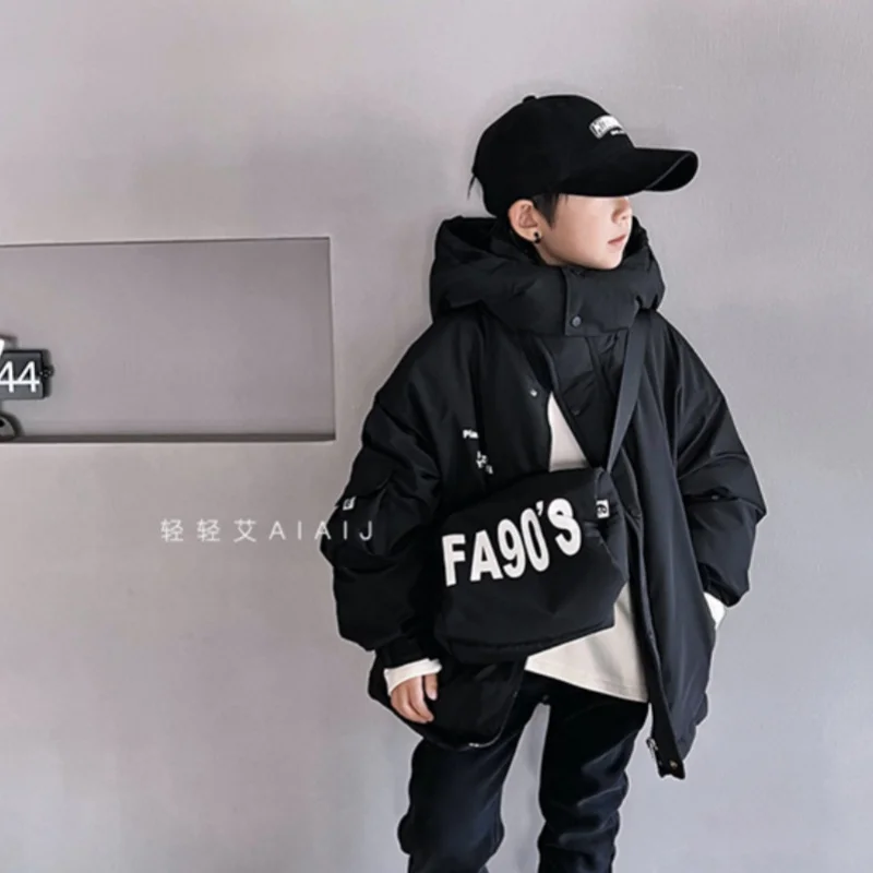 

Boys Down and cotton Jacket Windbreak Outerwear 2024 Send Bags Winter Autumn Warm Cotton Christmas Gift Children's Clothing