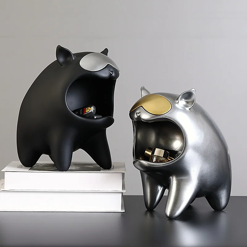 

Resin Handicraft Golden Dog Desktop Storage Accessories Abstract Cartoon Dog Key Case Decorative Figurines Room Decoration