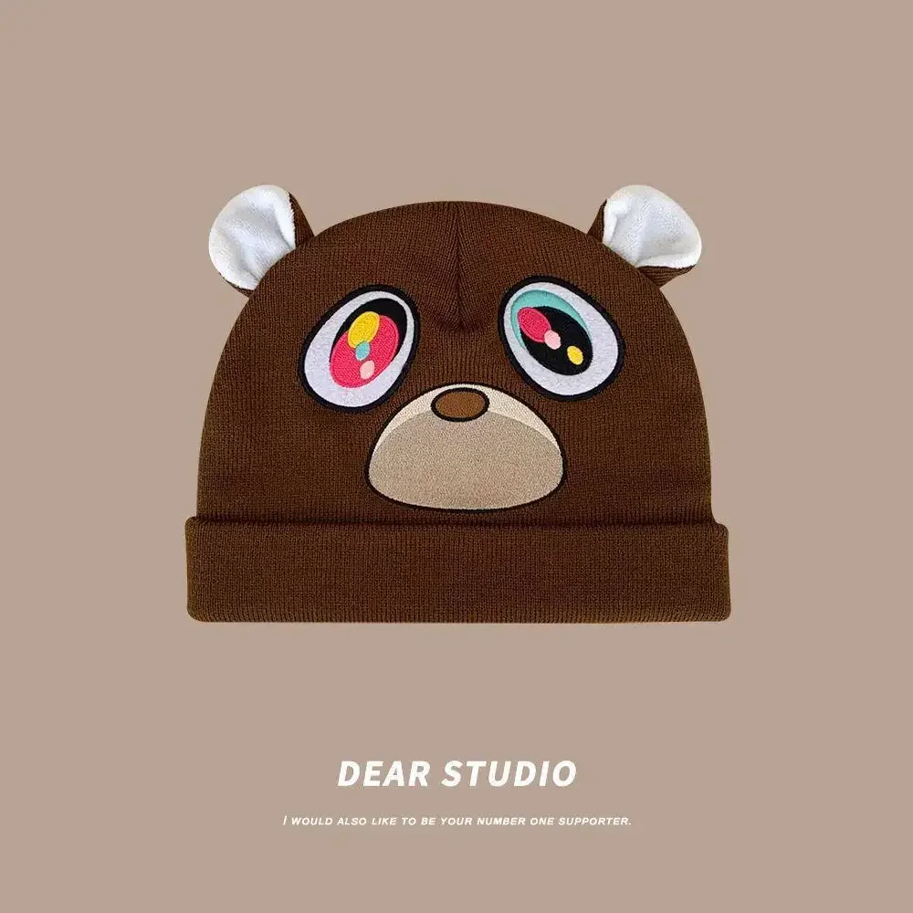 Korean Ins Tide Brand Bear Knitted Wool Hat Warm in Autumn and Spring Brown Dropout Bear Cold Beanie Hat