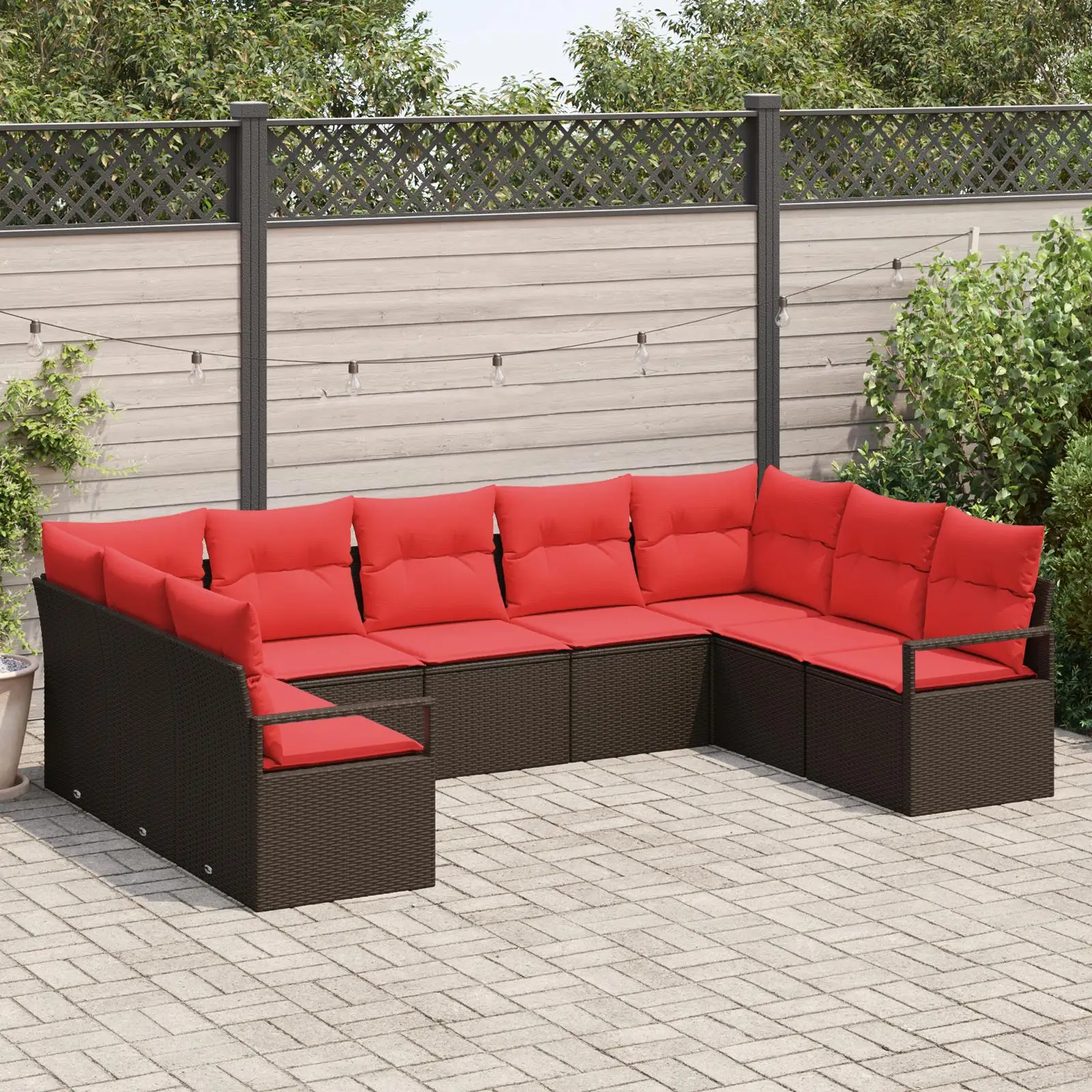 

Beige Poly Rattan 10 Piece Outdoor Garden Sofa Set with Cushions for Patio Yard and Balcony Furniture