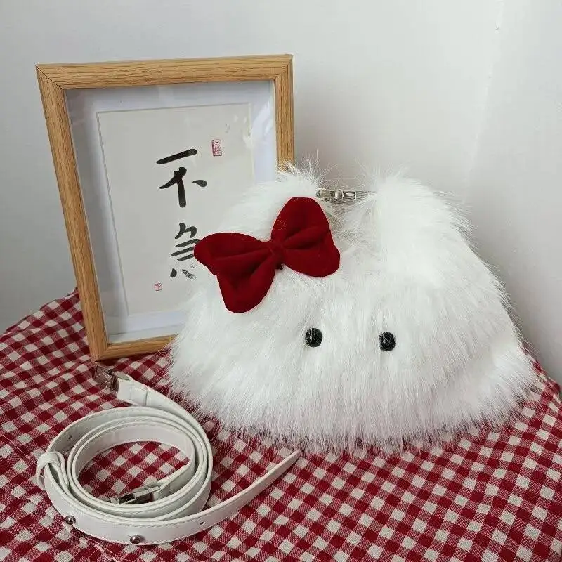 

Bloom Plush Cute White Y2k Messenger Bag Women New Haruku Aesthetic Fur Soft Bow Chic Mini Ladies Casual Crossbody Bags