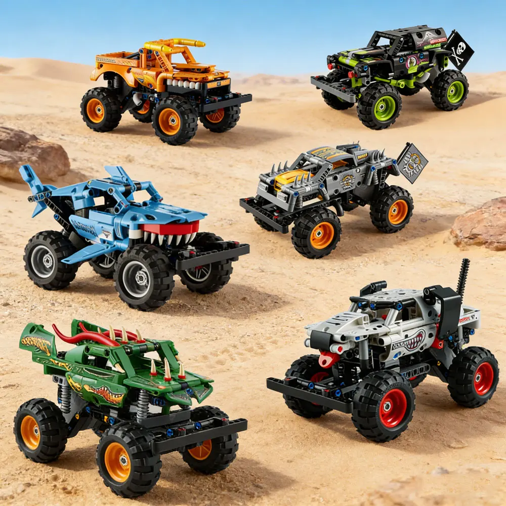 6 Tipos de Bloques de Construcción de Camiones Todoterreno Monster Jam, Juguetes de Vehículos para Armar, Regalo para Niños
