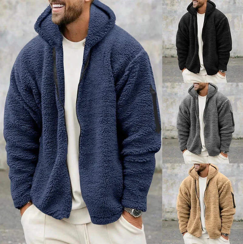 

Men's Double-Sided Fleece Warm Jacket 2025 Loose Hooded Casual Autumn Winter Outerwear High street trend sweatshirt