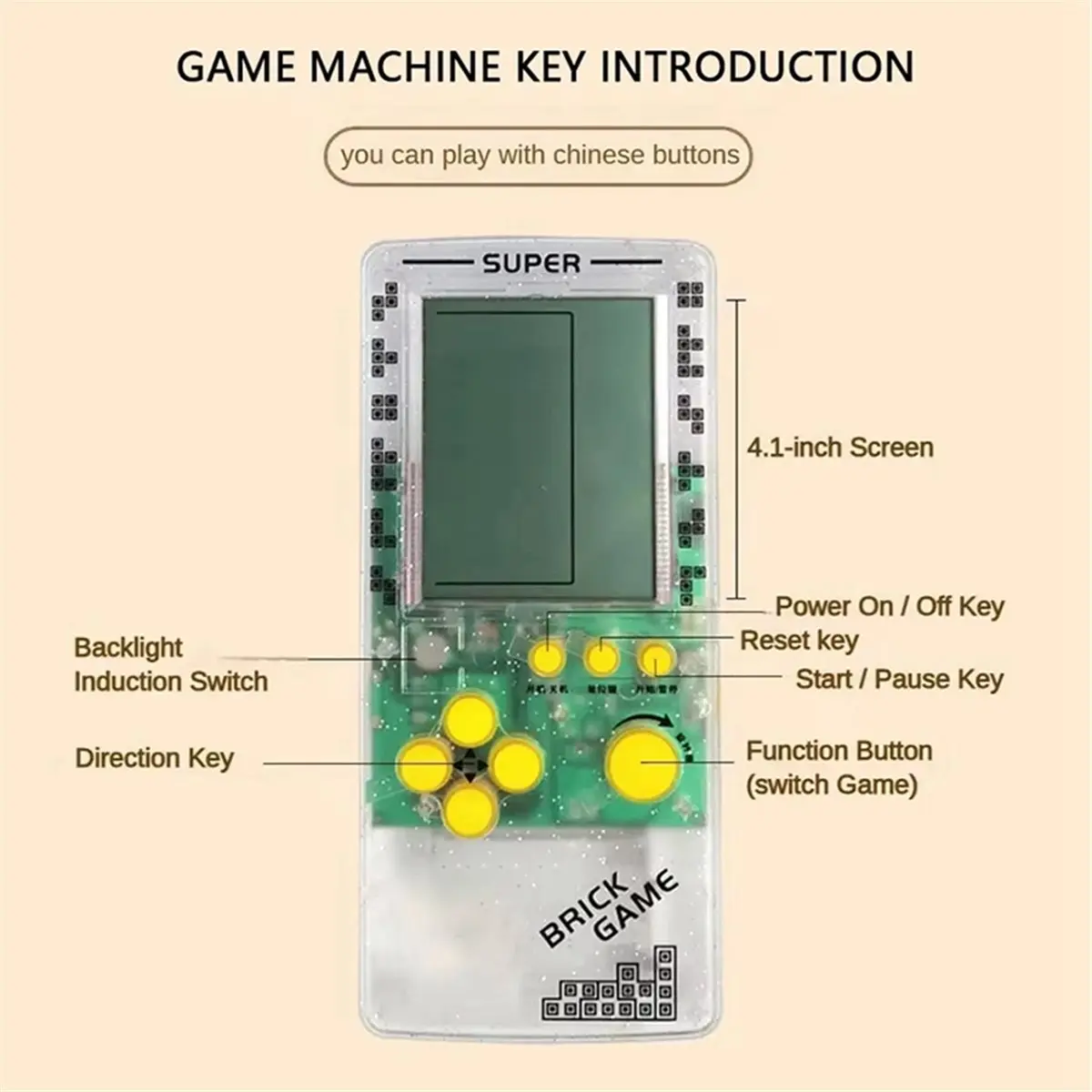 New Electronics Portable Transparent Retro Game Console Big Screen Handheld Brick Game Player Gift for Children and Adults