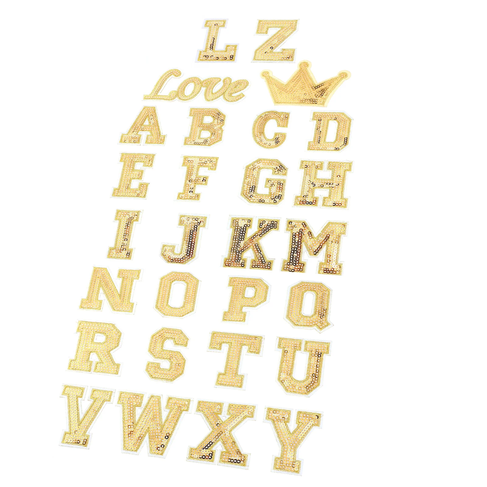 

56Pcs Iron on Alphabet Patches Sequin Gold Letters Embroidery Applique Clothes Repair Decoration Sewing Craft Patches