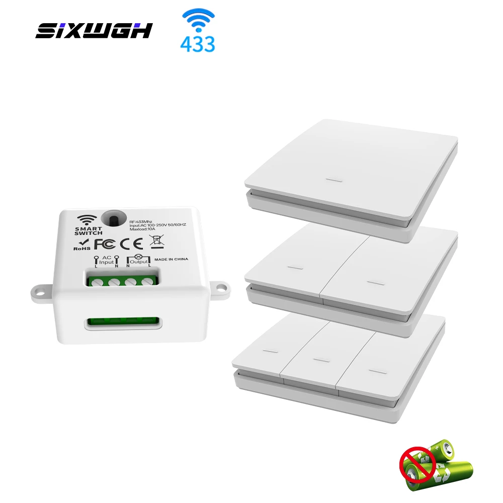 RF433 intelligent wireless switch module kit, self-powered remote AC 100-250V 10A receiver controller, lamp and electrical autom
