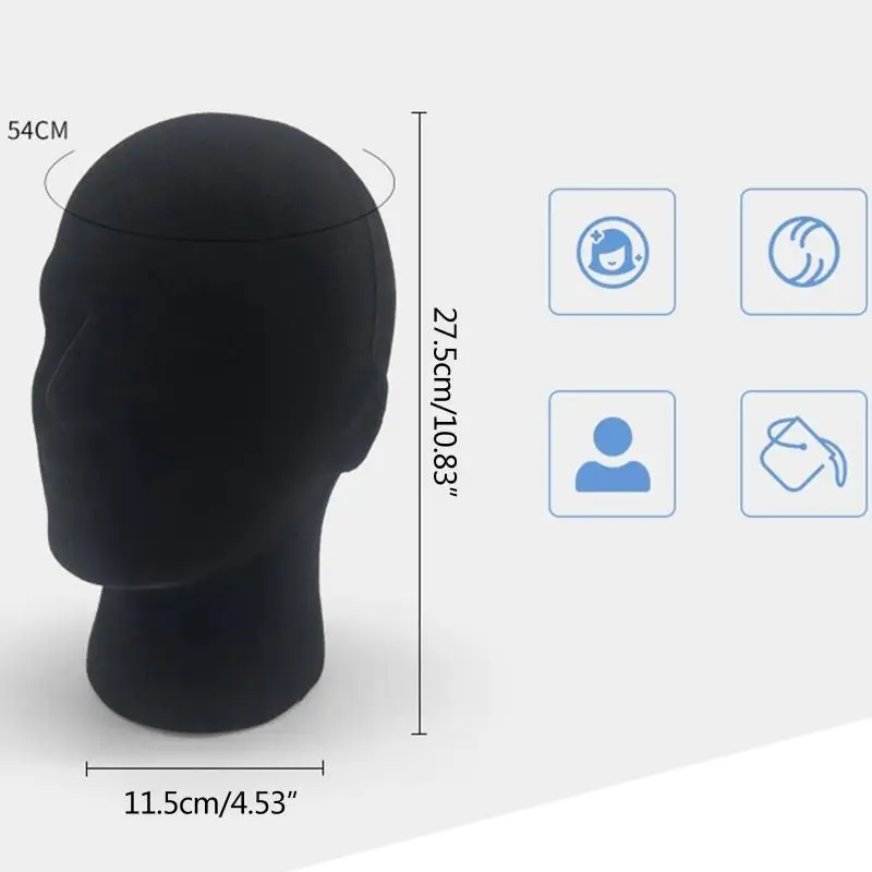 

31BB Male 11" Styrofoam Foam Black Like Mannequin Manikin Head Display