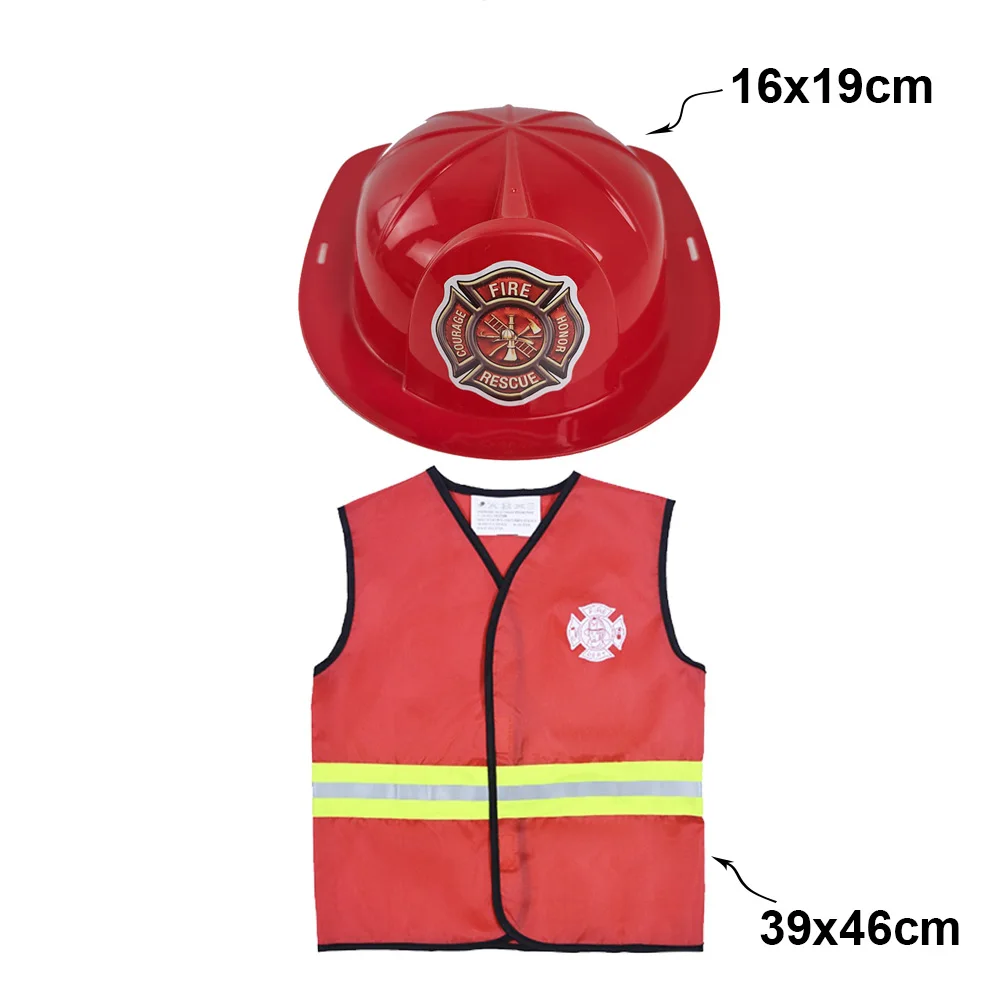 1-10set Firefighter Cosplay Costume Firefighter Hats and Vests Boys Fireman Dress up Fireman Theme Birthday Party Decor Supplies view 3