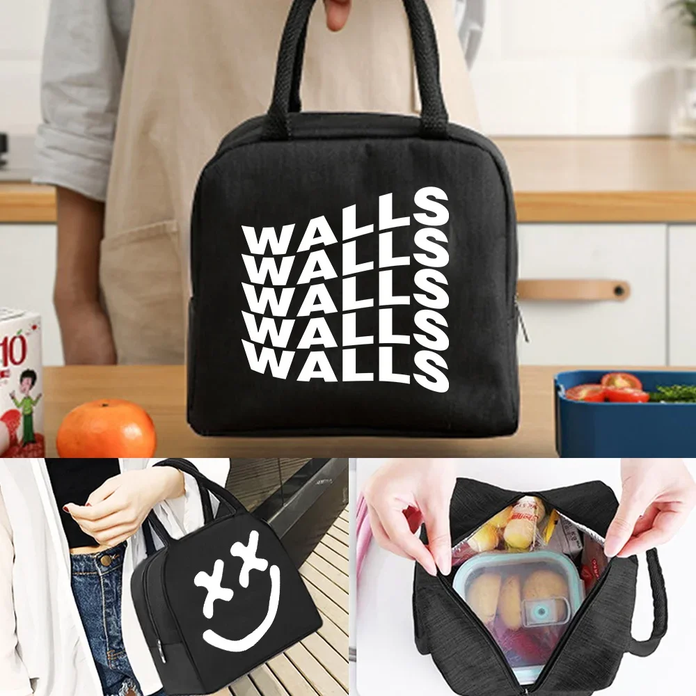 Lunch Bag with Reinforced Handles Smooth Zipper Front Pocket Wipeable Inner Walls Pattern for Outdoor Activities Weekend Outings