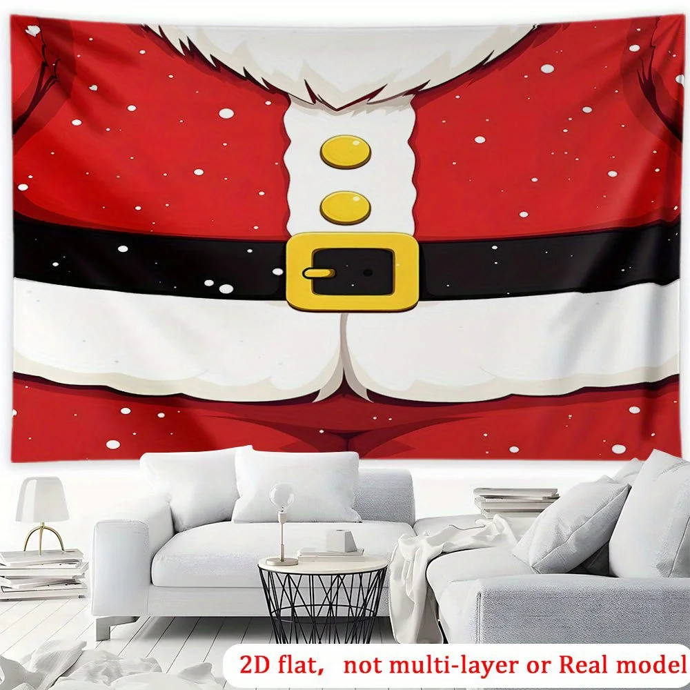 Funny Santa Belly Tapestry, Christmas Torso Wall Hanging, Novelty Xmas Decor, Red Suit Party Background Blanket, Gift