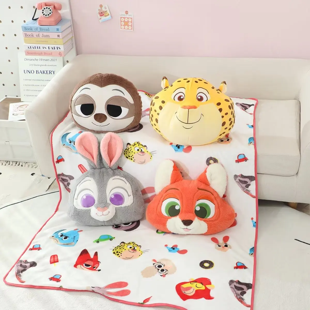 MINISO Zootopia Sammy‌‌ Nick Wilde Plush Pillow Cute Cartoon Anime Judy Hopps Soft Portable Pillow Blanket Sofa Cushion Gifts