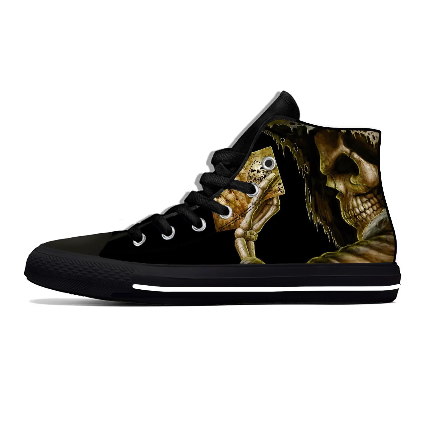 Hot Grim Reaper Death Skull Poker Skeleton Horror Casual Cloth Shoes High Top Lightweight Breathable 3D Print Men Women Sneakers