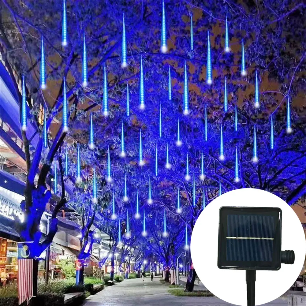 

Navidad 2024 Christmas Tree Ornaments Decoration 30/50cm 8 Tubes Solar LED Meteor Shower Light String Lamp Fairy Garden Decor