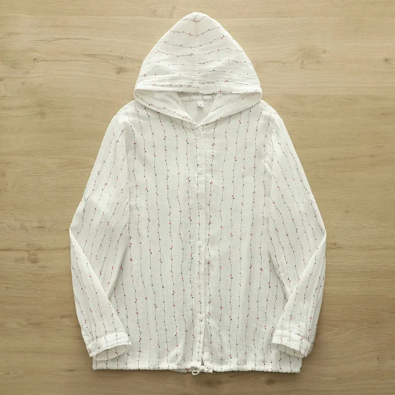 100% Cotton Yarn Loose Hooded Shirts for Women Autumn Spring Casual Blouses Females Hoodies Classic Art Oversized Tops view 3