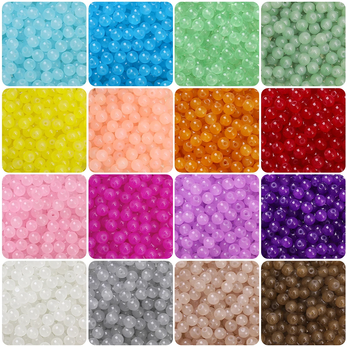 

4/6/8/10mm Jelly Painted Glass Imitation Jade Round Beads - Premium DIY Jewelry Accessories (Bracelet/Necklace) 100/50/20pcs/bag