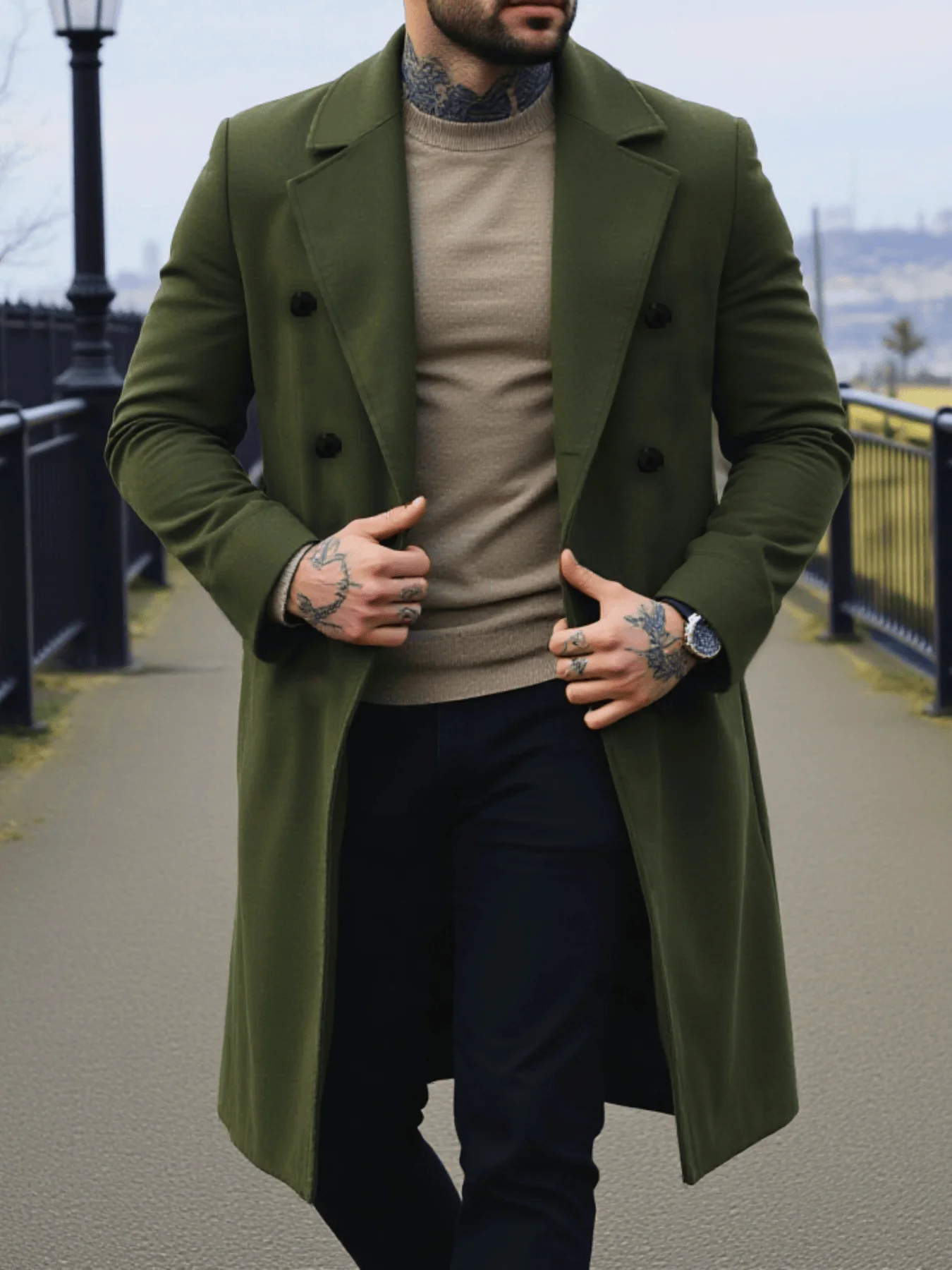 

Windbreaker Men's Double-Breasted Windproof Thickened Coat Winter Warm Trench For Commuting Popular And Stylish Windbreaker