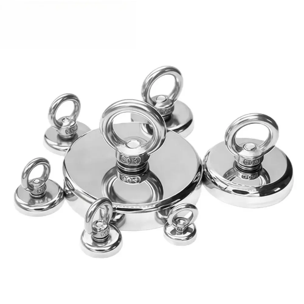 Multi-size Magnetic Hook with Eyebolt & Countersunk Hole, Metal Retrieving Tool for River Salvage & Magnetic Fishing