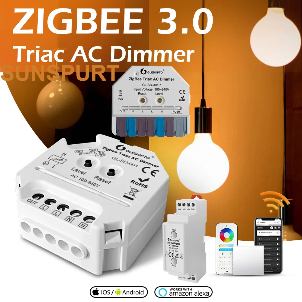 Matter Tuya WIFI Zigbee RF AC Triac Dimmer LED Controller Push Switch Control 100-240V Smart Life APP for Alexa Google Assistant