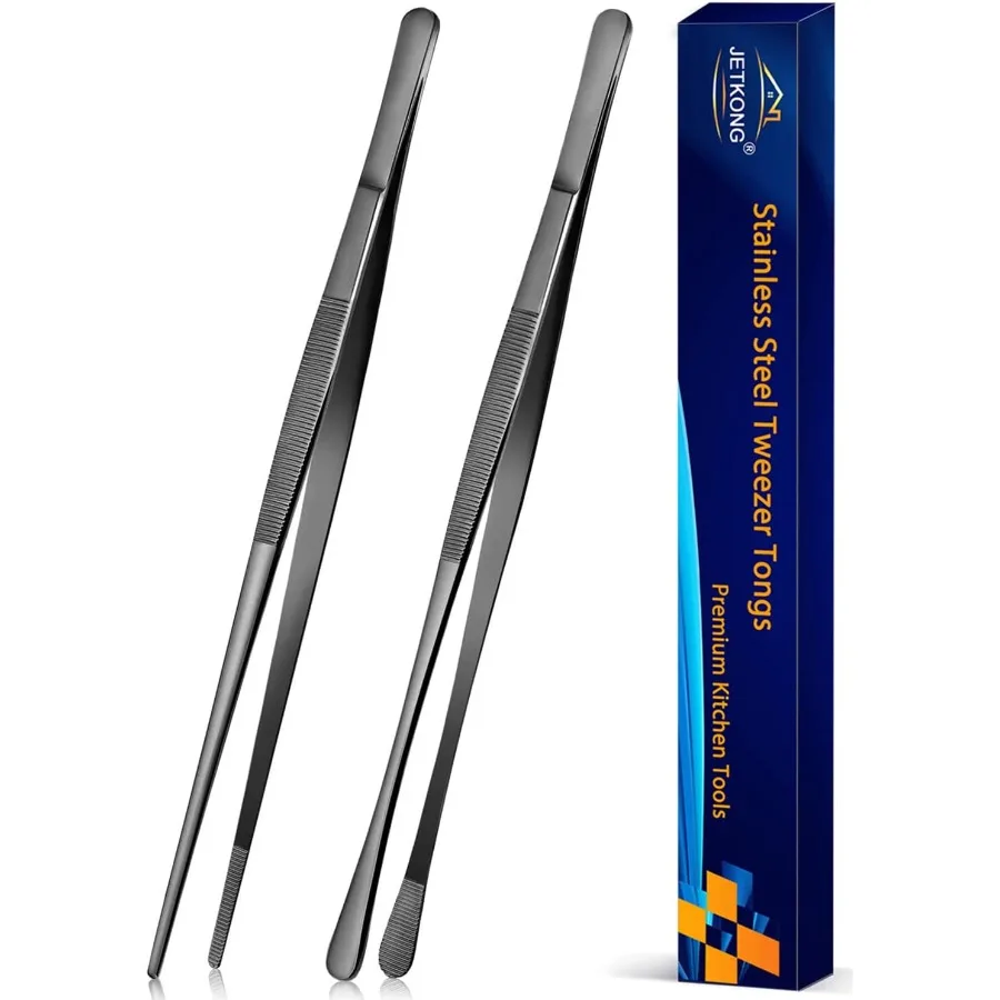 

2 Pcs 12Inch Kitchen Tweezers Tongs with Precision Serrated Tips Stainless Steel Chef Tweezer Professional Cooking Tweezers for