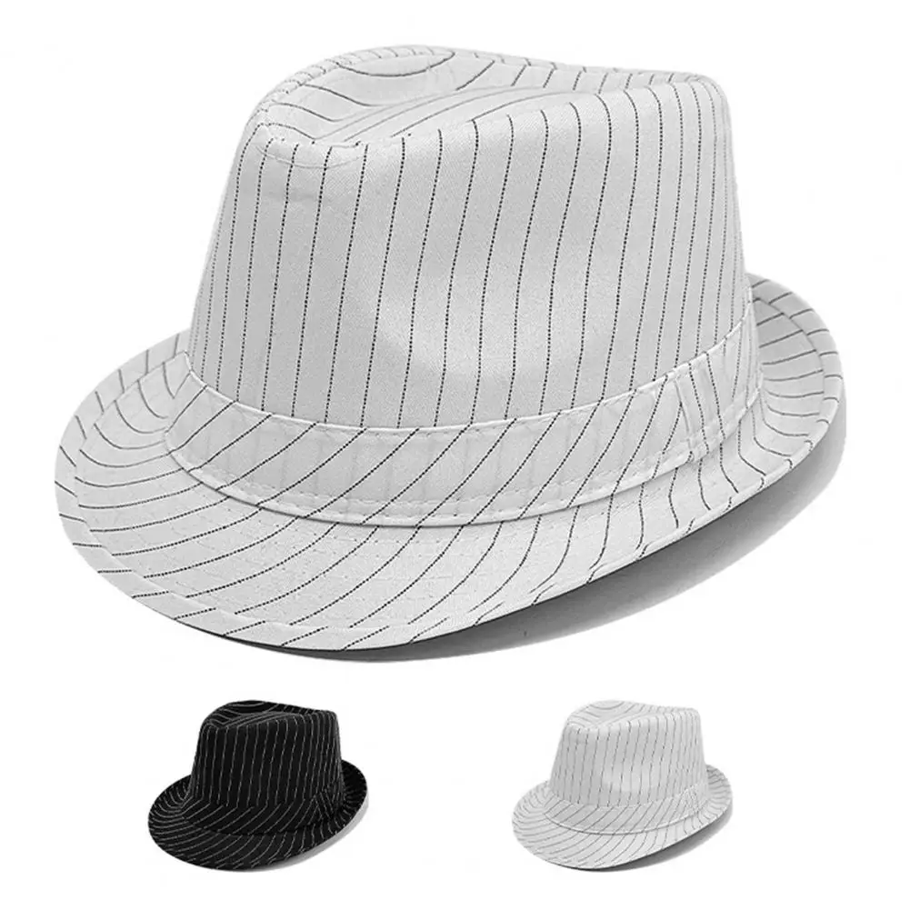 Rolled-edge Sun Protection Hat Summer Hat Men's Jazz Hat Striped Black White Panama Style Rolled-edge Sun Protection Cap Summer