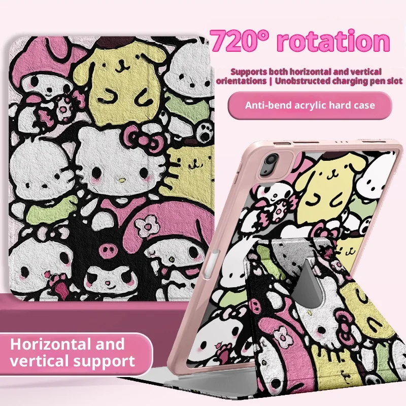 

Чехол MINISO Hello Kitty для iPad, iPad 8/9/10/11 A16 10,2 дюйма, 11 дюймов, чехол для планшета Air 3 4 5 10,9 дюйма M2 M3 Pro 4 5 6 M4, защитный чехол