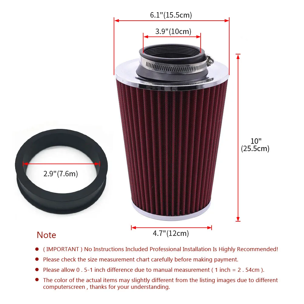 Car Air Filter 76mm Intake Filters 3inch Universal High Performance Car Air purifier High Flow Washable for Cold Air Intake