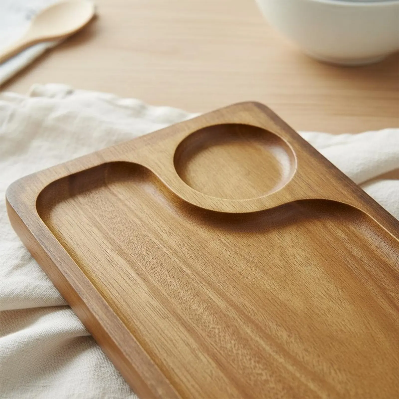 

Acacia Wood Serving Tray Hand Polished Japanese Design Snack Plate Rectangular Wood Platter Multipurpose Tableware for Home