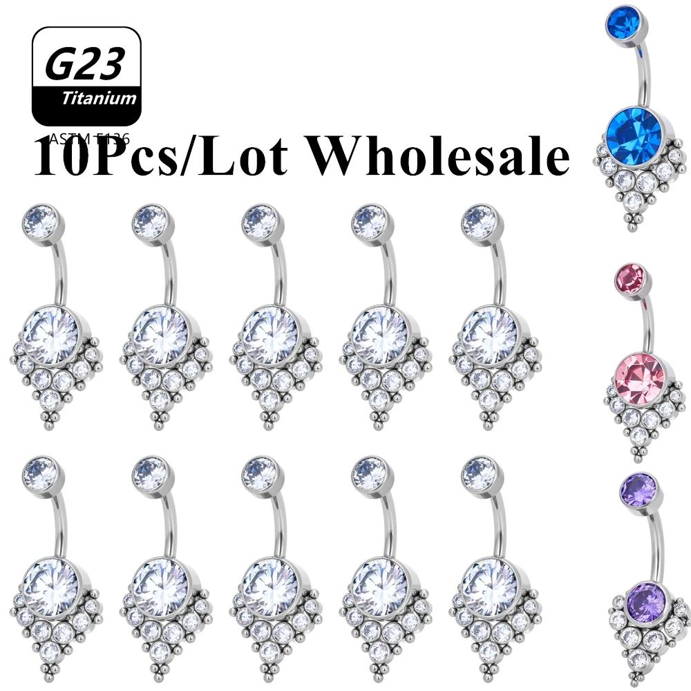 

10PCS G23 Titanium CZ Gems Navel Belly Button Rings Sexy Woman Piercing Barbell Girls Body Jewelry Banana Earrying with Zircon