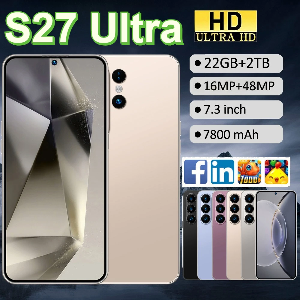 Nouveau S27 Ultra 2026 – Téléphones portables HD 7,3 pouces, 7800 mAh, Android Original, Smartphone 22 Go + 2 To, 5G Double SIM, Version Globale