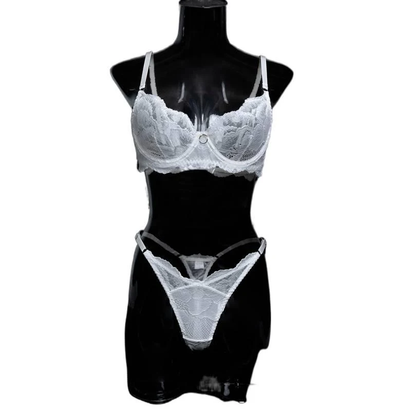 

Lace trim lingerie set, thin, hollowed-out, breathable, three-point anti-sagging sexy bra set