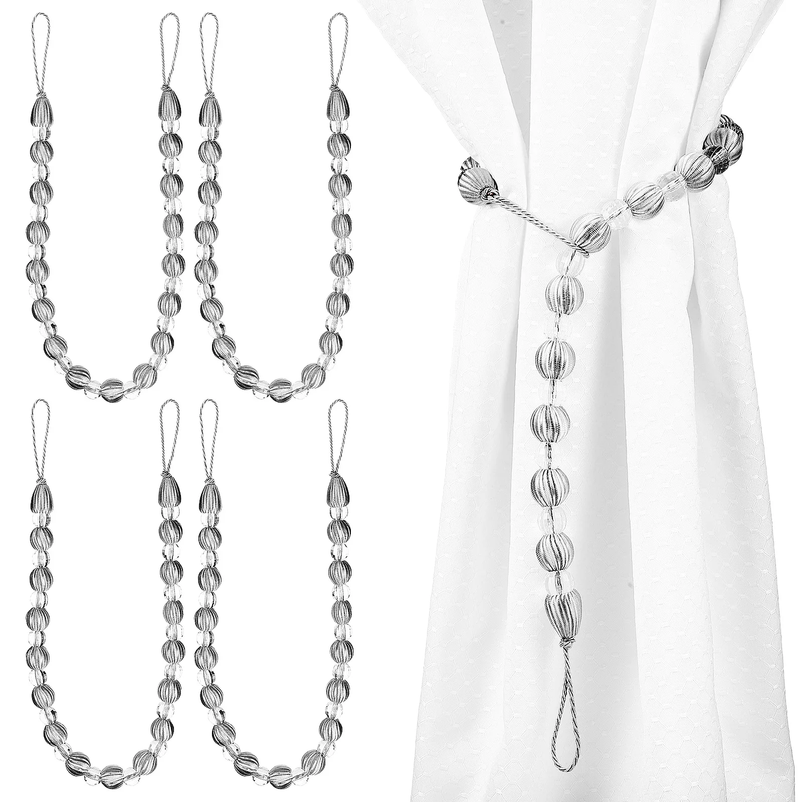 

6Pcs Crystal Beads Curtain Tiebacks Acrylic Holdbacks Easy Install No Damage Decorative Drapery Window Straps Curtain Tiebacks