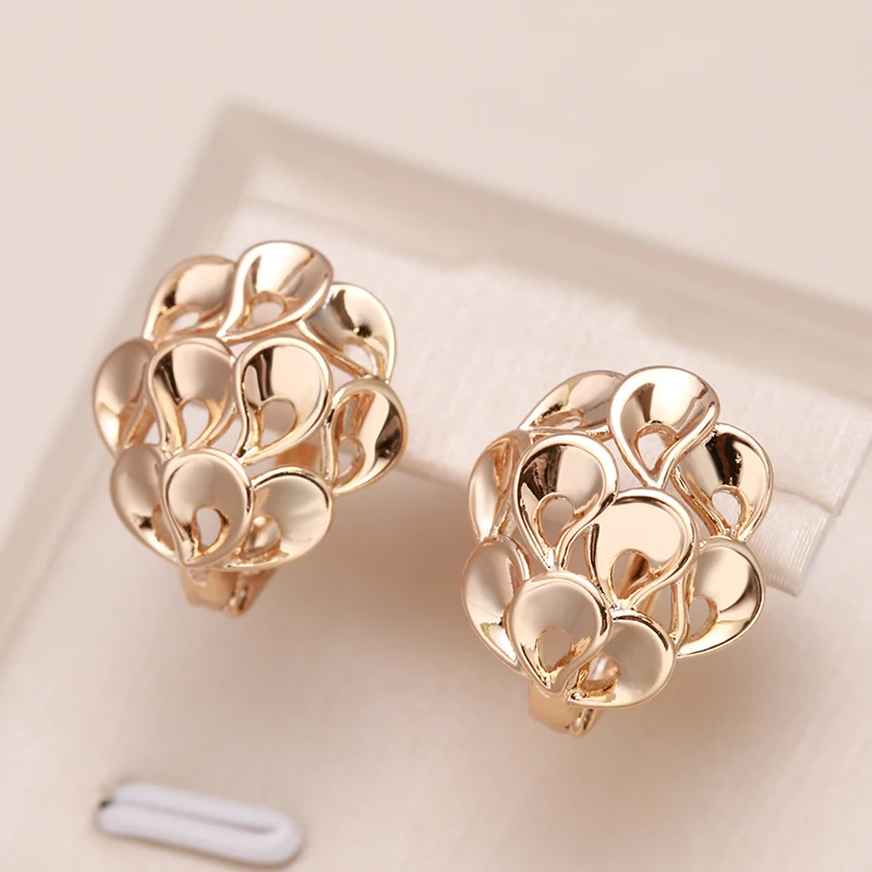 Kinel New Unusual Hollow Flower Drop Earrings For Women 585 Rose Gold Color Bridal Earrings Wedding Daily Fashion Ethnic Jewelry