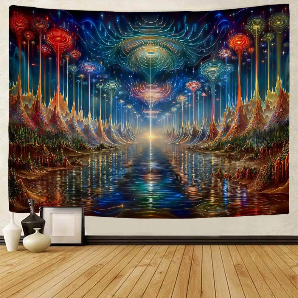 

Starry Sky Geometry Art Decoration Tapestry psychedelic Landscape Bohemian Style Living Room Features Wall Background Cloth