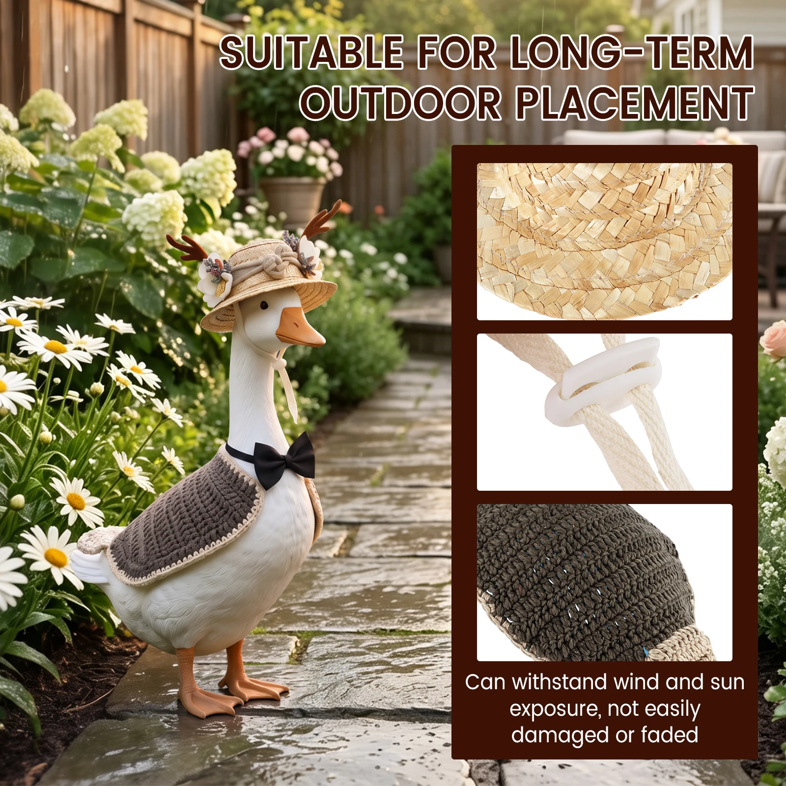 17-23'' Jungle Deer Style Porch Goose Statue Outfits Christmas Garden Goose Sculpture Costume for Front Porch Decor Yard Accent