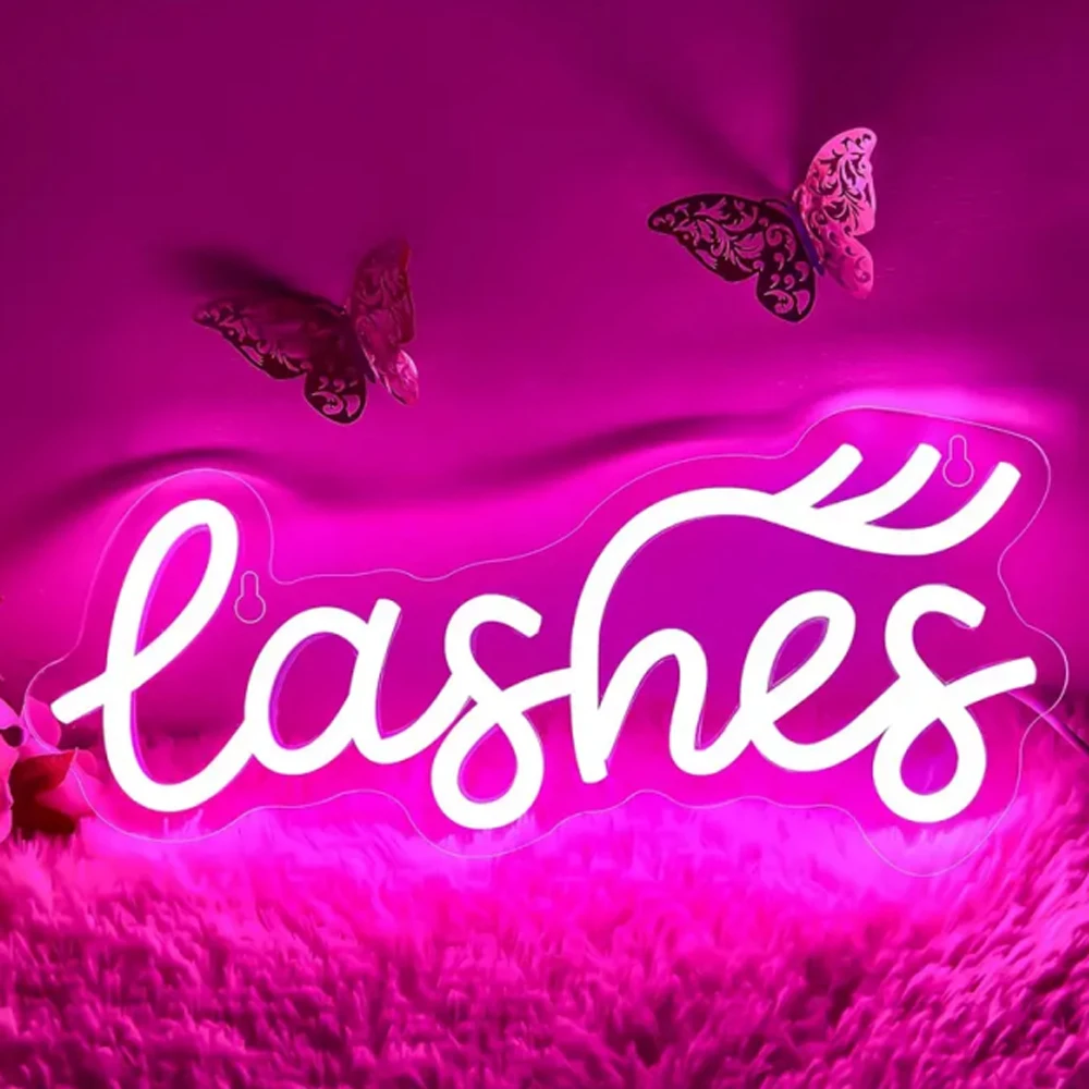 Lashes Neon Sign Pink Letters Lash Beauty Salon Room Decoration Led Wall Decor Lady Girls Bedroom Beauty Shop Dimmable Sign USB
