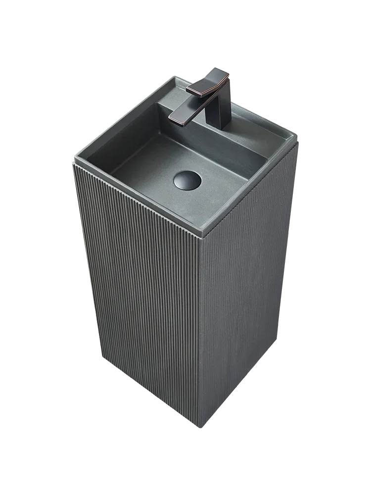 Integrated floor standing rock slab square washbasin