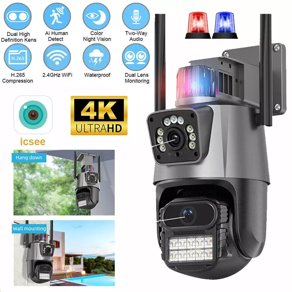 Dual Lens IP Camera 8MP 4K HD Dual Screen WIFI Camera Floodlight Alarm Auto Tracking Security Camera P2P CCTV Video Surveillance