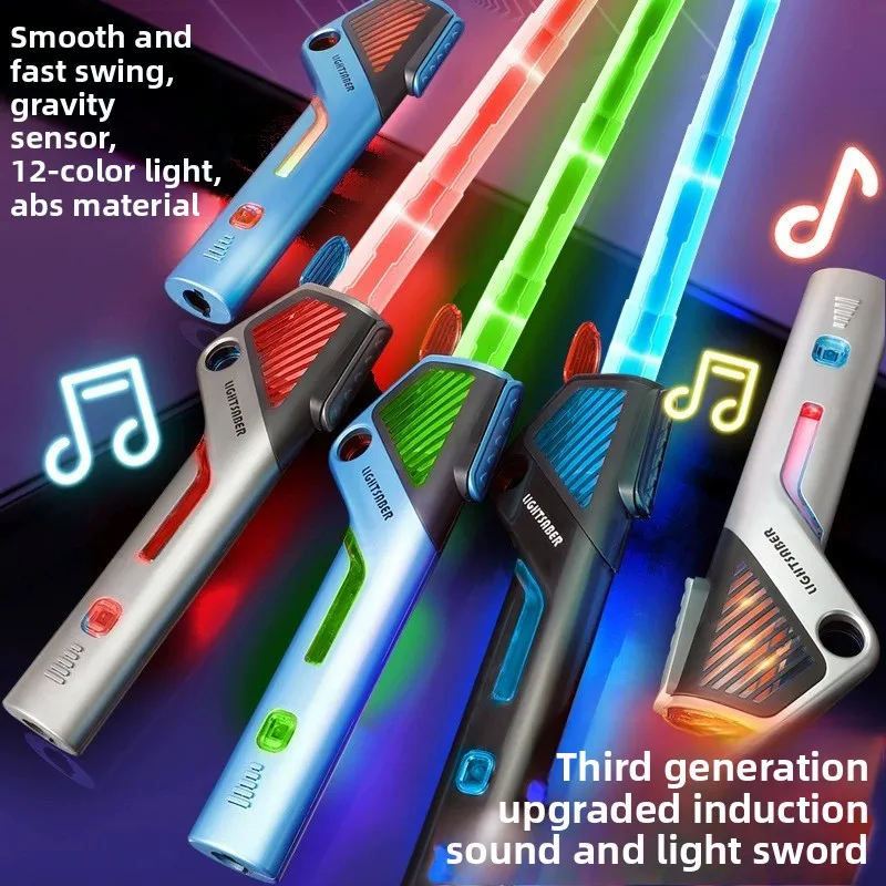 Espada de juguete brillante colorida para niños, espada láser de música telescópica, juguete de descompresión giratorio 2 en 1, espada ligera, juguetes para niños y adultos