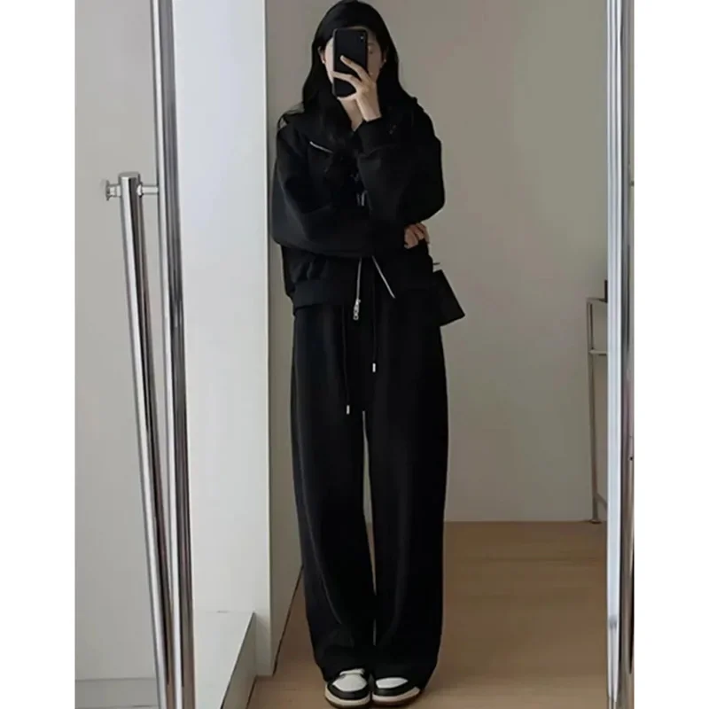 Ladies Fashion Long Sleeves Sportswear Sets Korean Female Loose Fit Tracksuit Sets Autumn Women Zipper Two Piece Set Sport Suit