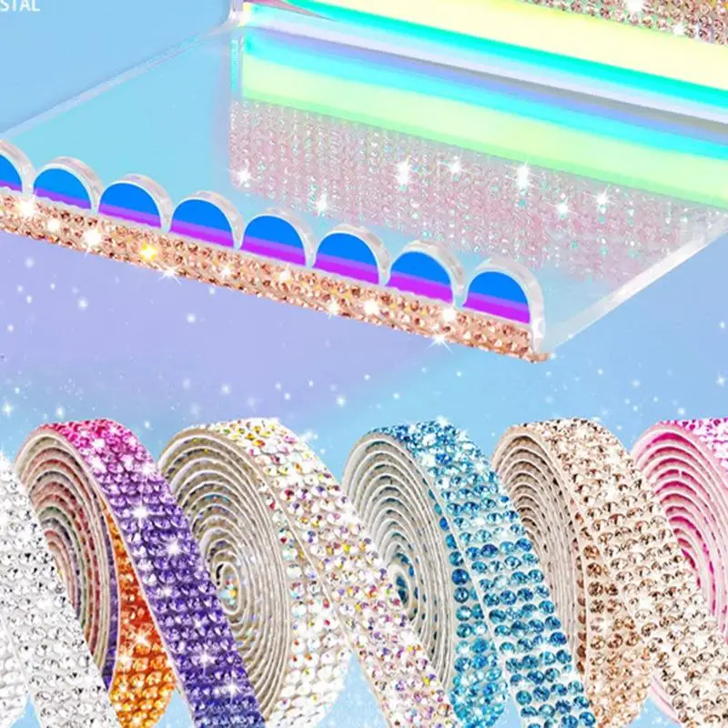 1Yard Self Adhesive Crystal Rhinestone Sticker Diamond Ribbon DIY Sticker Rhinestones Crafts Car Phone Decoration 4/8Rows Wide​