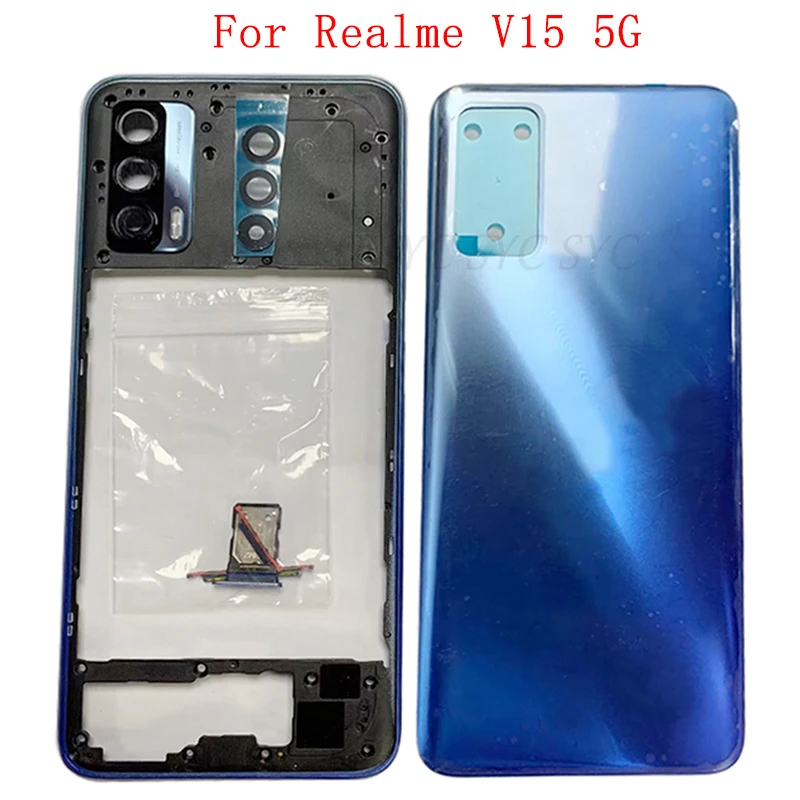 Battery Cover Rear Door Housing Case Sim Card Tray For Realme V15 5G Back Cover with Middle Frame Camera Lens