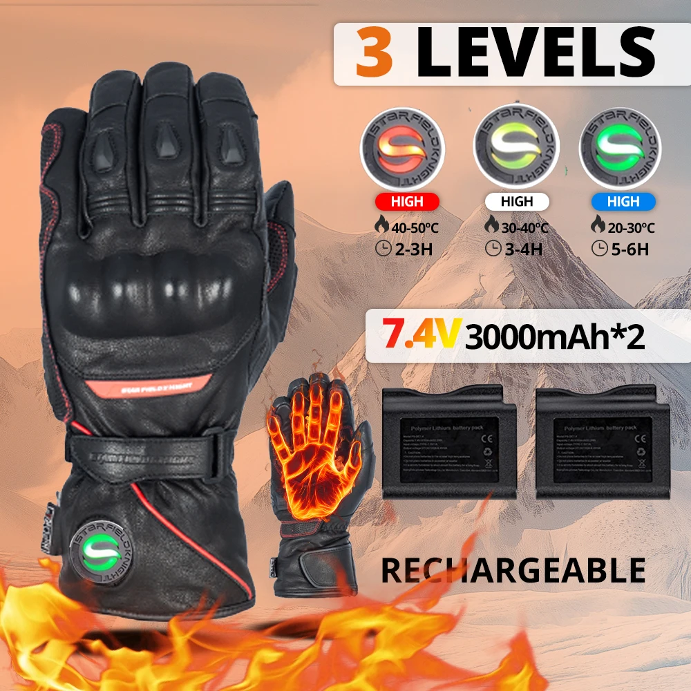 

Winter Motorcycle Heated Gloves Waterproof Real Leather Windproof Gloves Men Women Heating Gloves for Snowmobile Riding