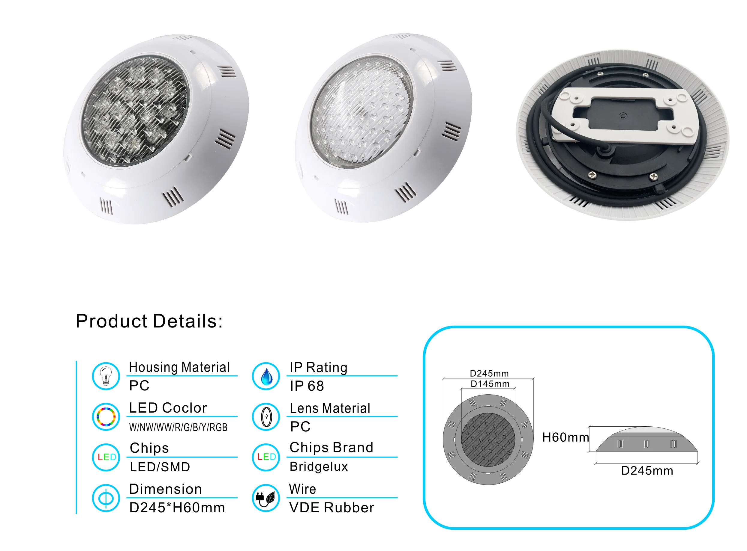 Imagem -06 - Led Subaquática Piscina Luzes Rgb Cor Mudando Ac12v Ip68 Lâmpada à Prova Dremote Água com Controle Remoto 245 mm