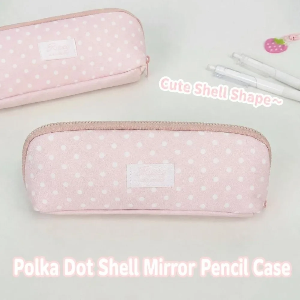 Durable Pink Polka Dot Pencil Case Double Snap Button Large Capacity Stationery Pouch Pencil Pouch Gift