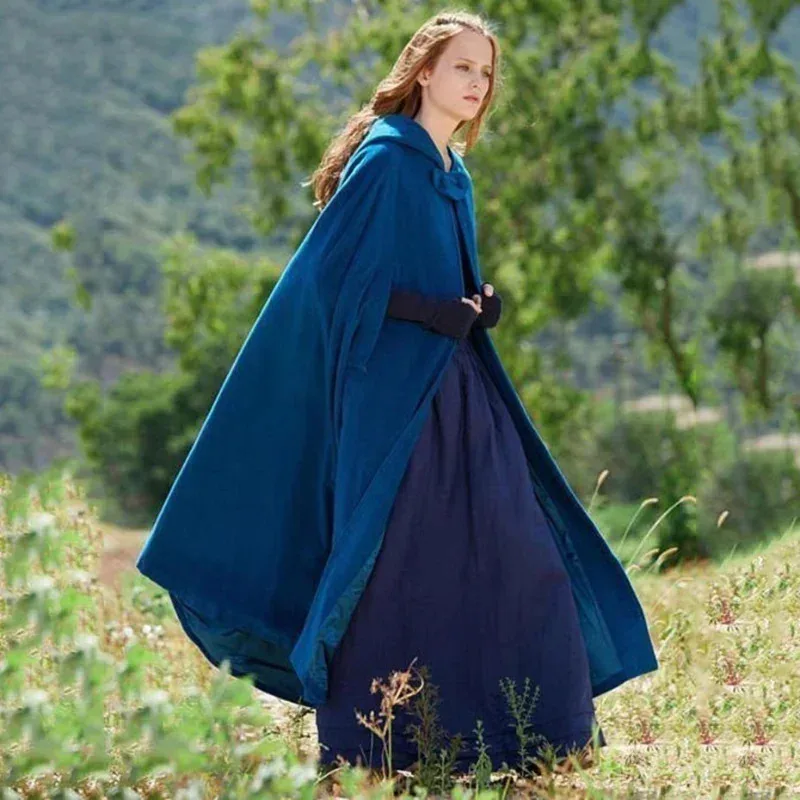 

Medieval Vintage Multicolor Hooded Cape Coat Women Winter Vintage Elegant Viking Robe Capes Costume Loose Shawl Long Cloak 3XL