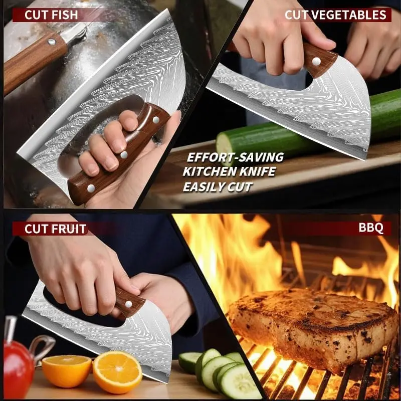 2 PCS Ultra Sharp Stainless Steel Cleaver Knife with Ergonomic Wooden Handle,  Professional Chef Knife Kitchen Knife for Cutting