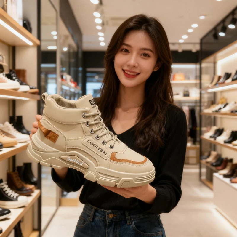 

Fashionable Men's High Top Platform Casual Shoes Non Slip Comfortable Hiking Boots Men Outdoor Working Lace-up Ankle Boots