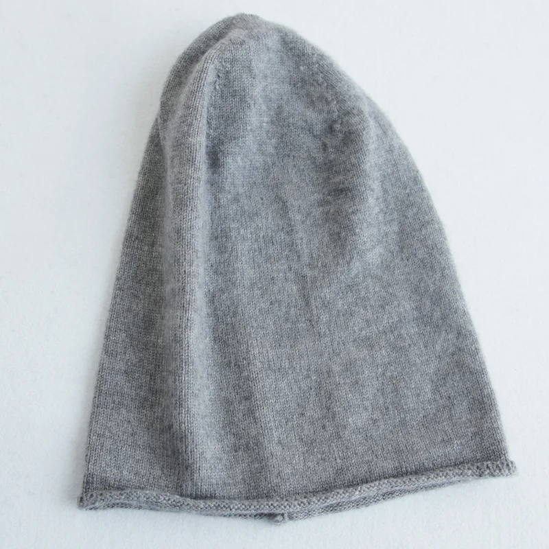 Women 30% Cashmere Beanies Simple Solid Caps Rolled Hem Hat Blends Soft Thin Knit Hat Wool Winter Spring Warm Sleep Hair Bonnet